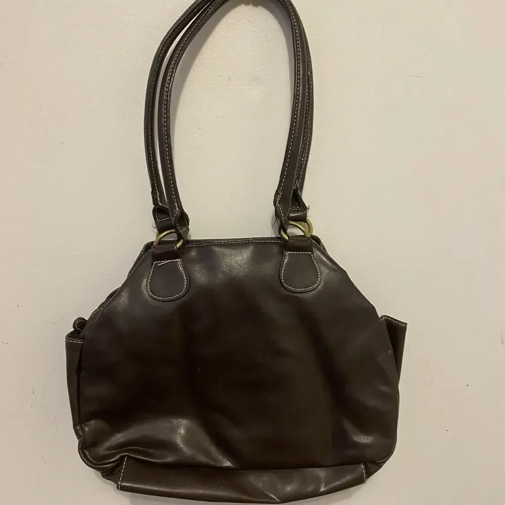 Womens Y2K Tote Bag Vintage Handbag Punk Shoulder Purse Brown FauxLeather Preppy